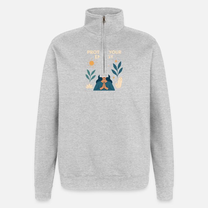 Schutz deiner Energie – Meditative Kraft - Quarter-Zip-Sweatshirt - Grau meliert
