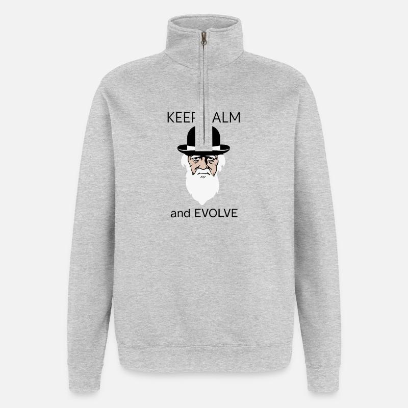 Darwin Keep Calm and evolve - Sweat à zip 1/4 - gris chiné