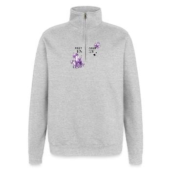 Violette Kristallcluster auf Schwarz - Quarter-Zip-Sweatshirt - Grau meliert - Vorne - AI Model Female 172 light (172cm) & AI Model Male 178 dark (178cm)