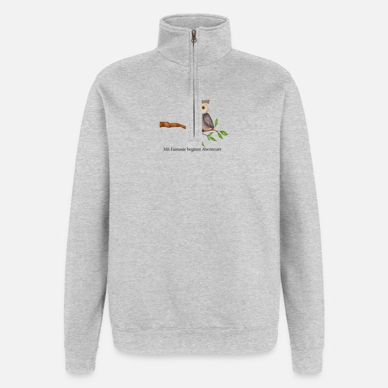 Eulen Motiv - Quarter-Zip-Sweatshirt - Grau meliert