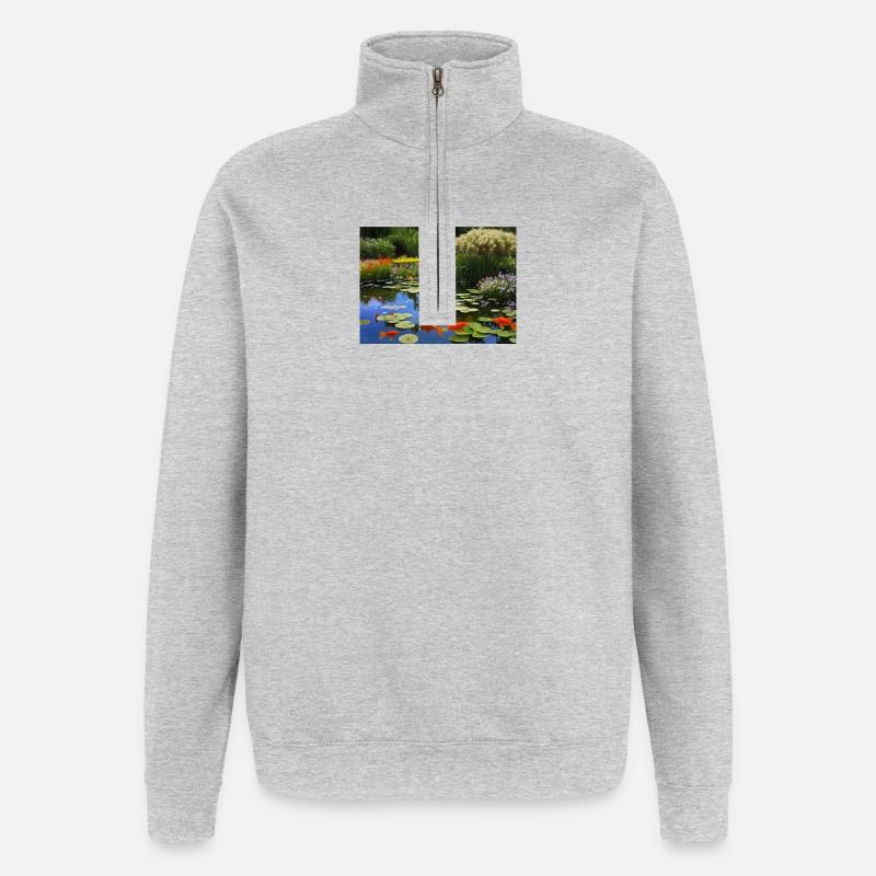 Poissons koï dans des eaux tranquilles - Sweat à zip 1/4 - gris chiné
