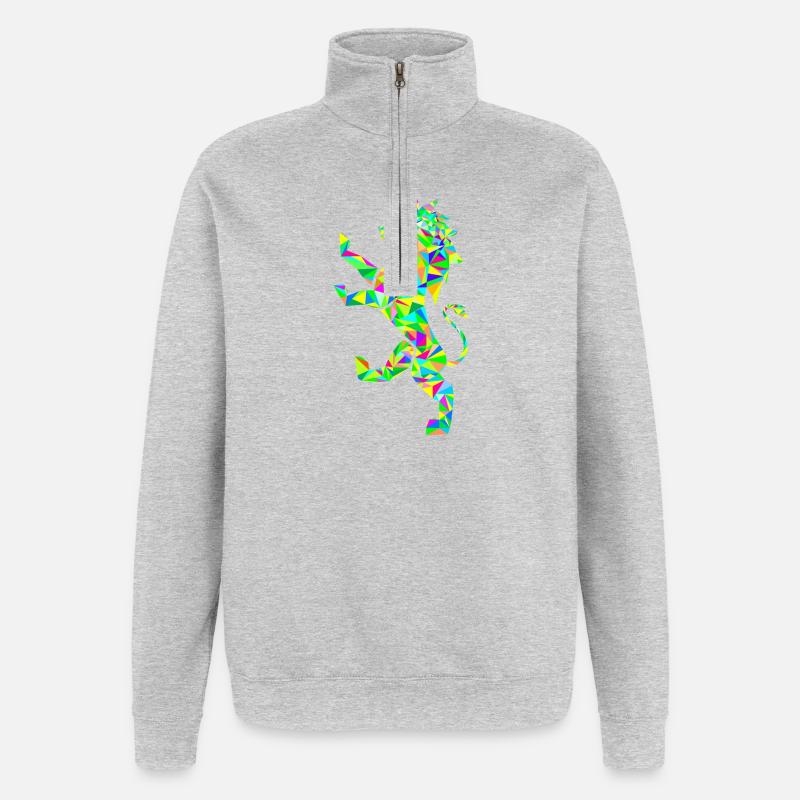Löwe Polygon bunt - Quarter-Zip-Sweatshirt - Grau meliert