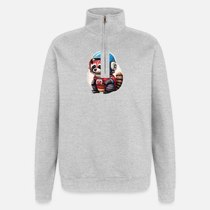 Spaceman raton laveur avec smartphone - Sweat à zip 1/4 - gris chiné