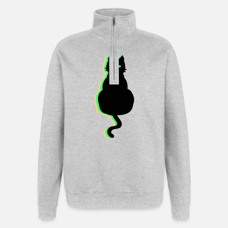 Neon Katze - Quarter-Zip-Sweatshirt - Grau meliert