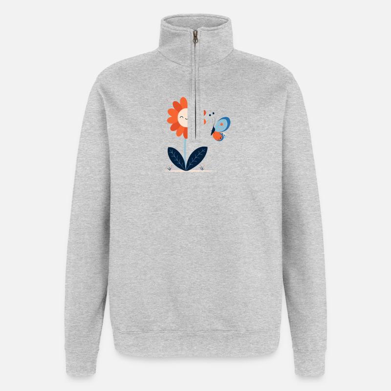 Fleur Rieuse avec Papillon - Sweat à zip 1/4 - gris chiné
