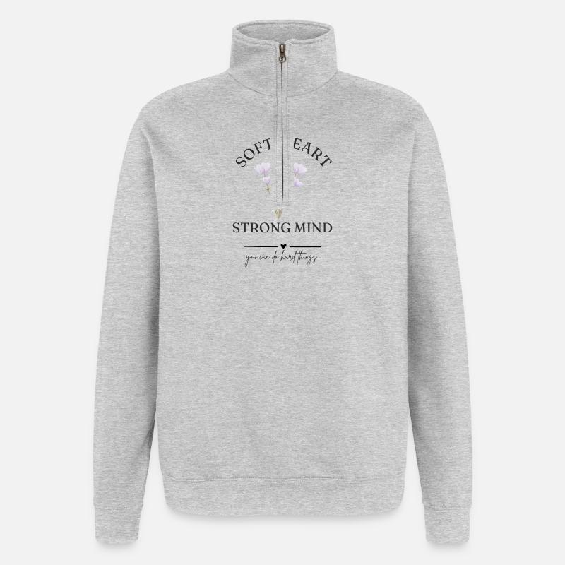 Weiches Herz Starker Geist Blumen - Sweat à zip 1/4 - gris chiné