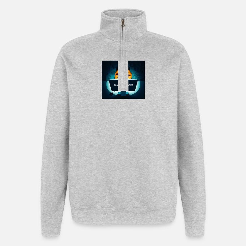Shy Cookie at Computer - Quarter-Zip Sweatshirt - heather grey