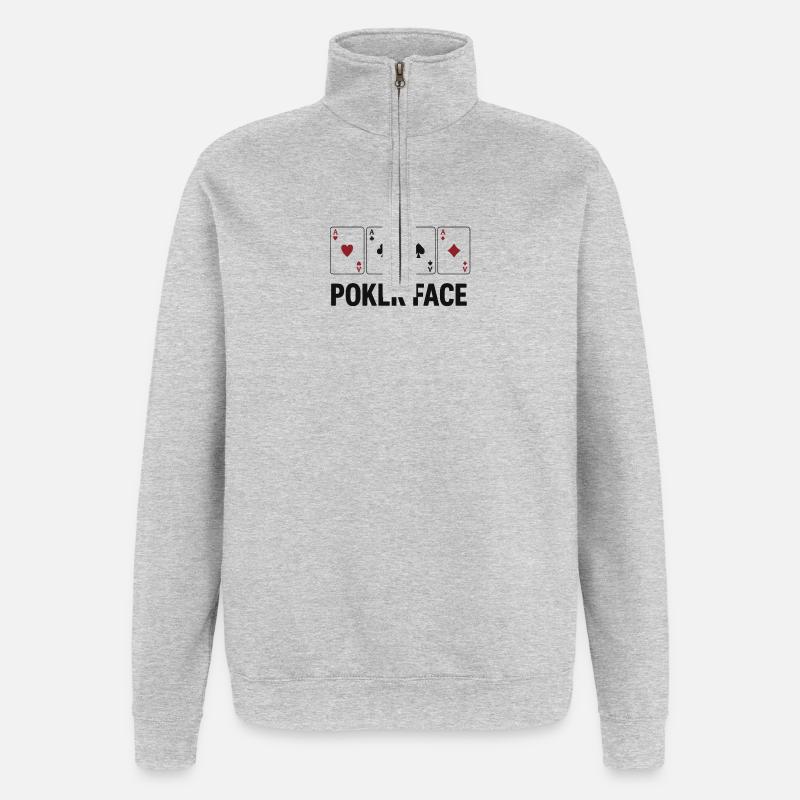 Poker Face Aces on Black - Quarter-Zip Sweatshirt - heather grey