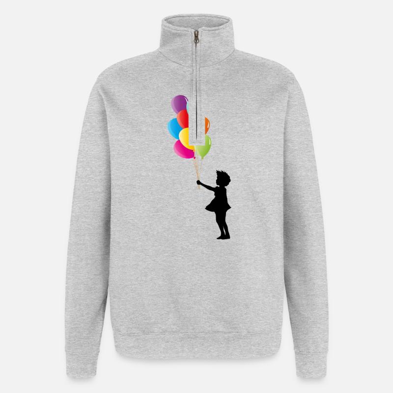 Mädchen mit bunten Luftballons - Quarter-Zip-Sweatshirt - Grau meliert