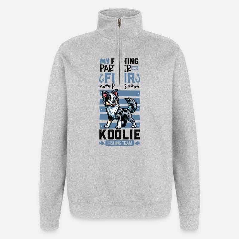Pêche et Koolie - Sweat à zip 1/4 - gris chiné