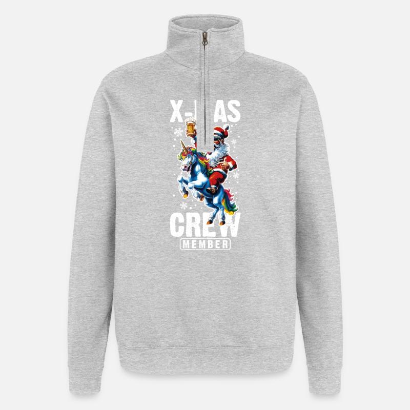 Weihnachts Crew Weihnachtsmann Einhorn - Quarter-Zip-Sweatshirt - Grau meliert
