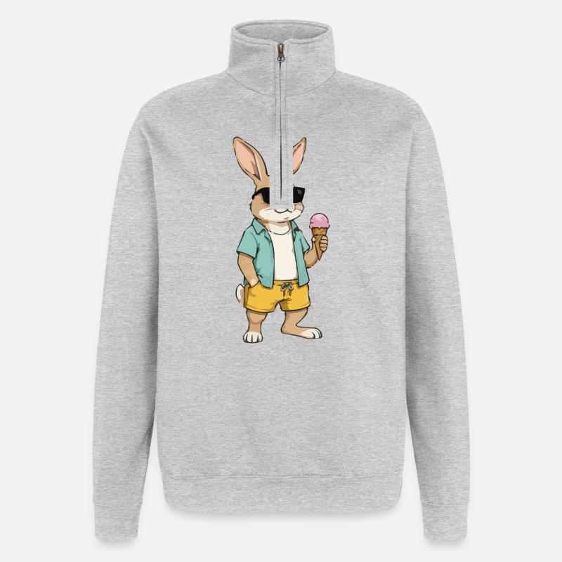 Sonnen Hase mit Eis am Strand - Quarter-Zip-Sweatshirt - Grau meliert