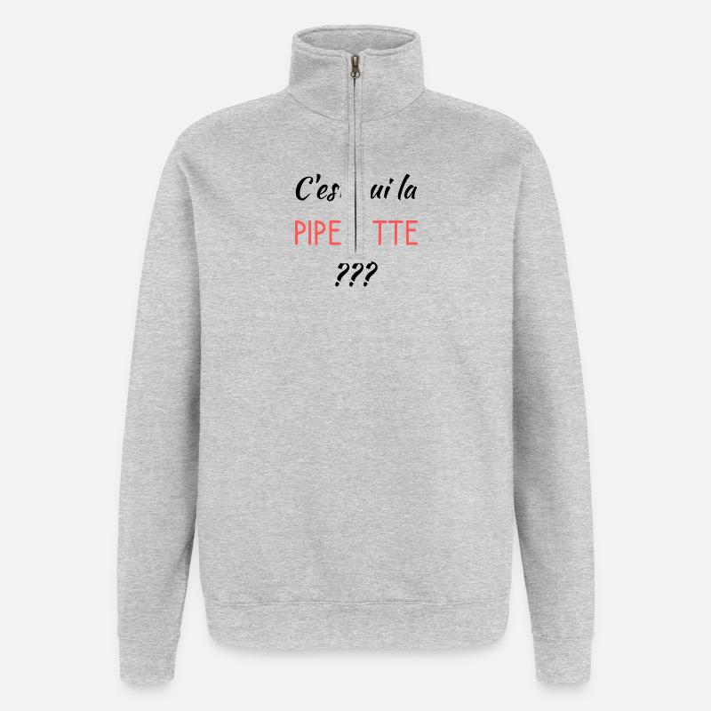 C'est qui la pipelette - Sweat à zip 1/4 - gris chiné