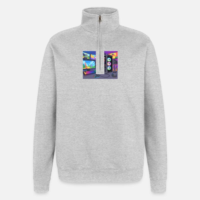 Farbenfrohes RGB-Gaming-Setup - Quarter-Zip-Sweatshirt - Grau meliert