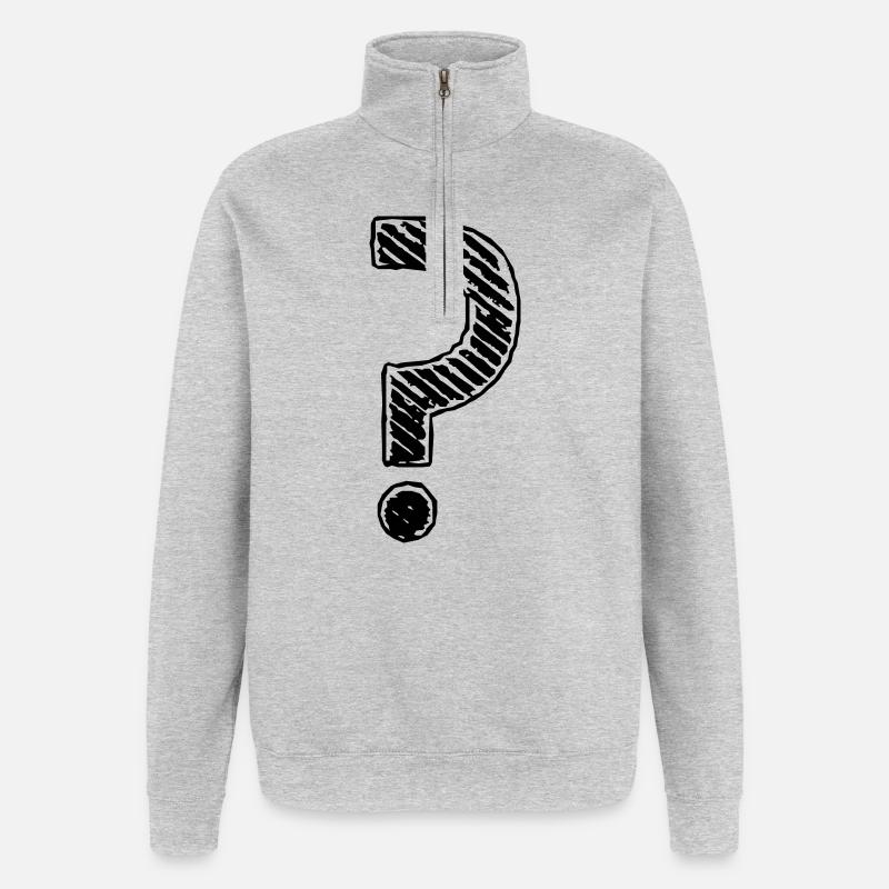 Point d'interrogation rayures regard grunge - Sweat à zip 1/4 - gris chiné