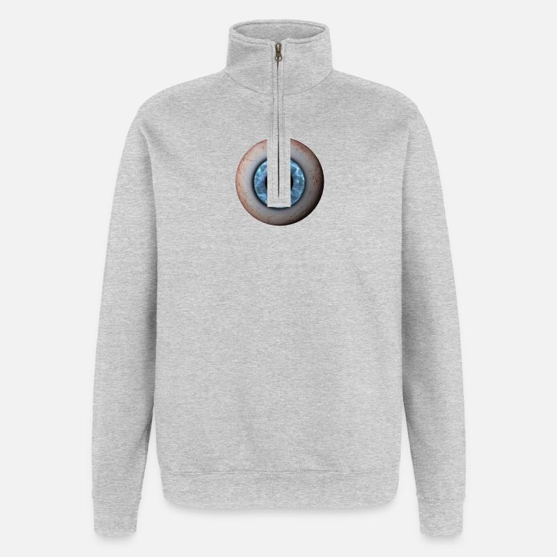 Gros plan des yeux Iris bleu - Sweat à zip 1/4 - gris chiné