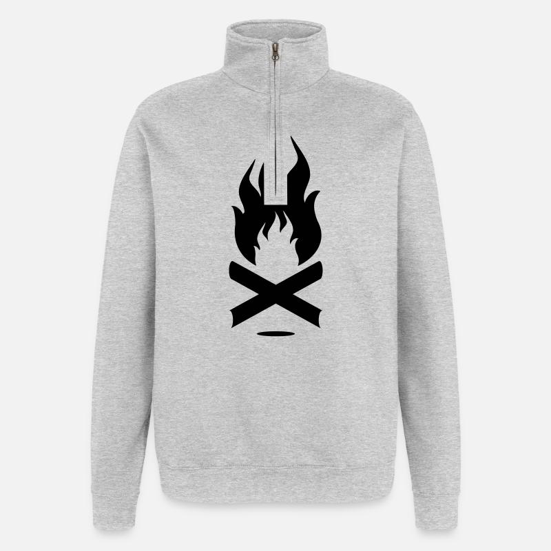 Lagerfeuer Symbol mit Holzscheite - Quarter-Zip-Sweatshirt - Grau meliert
