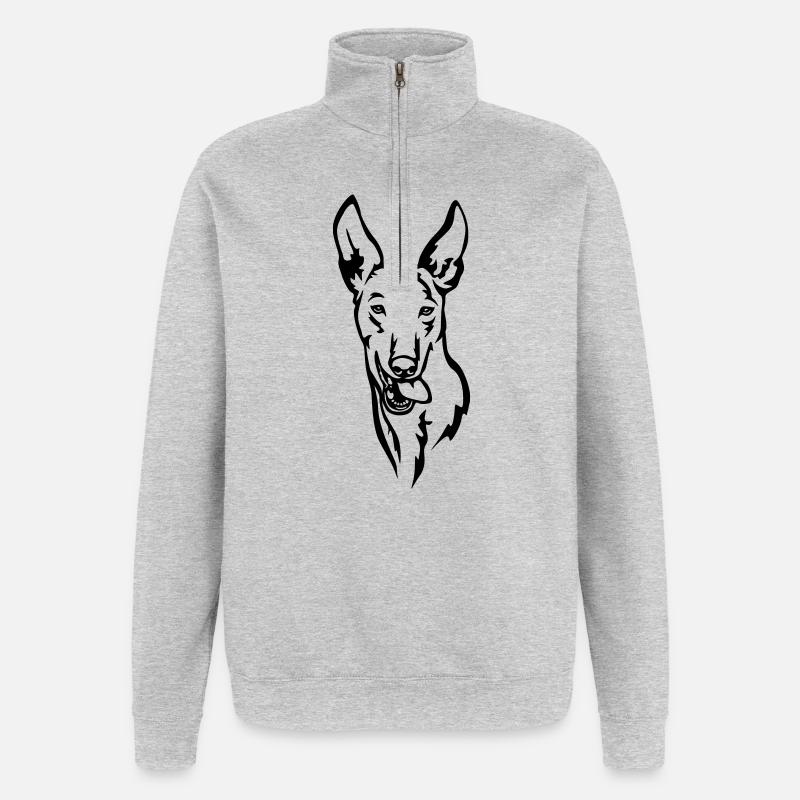 Podenco Kopf - Quarter-Zip-Sweatshirt - Grau meliert