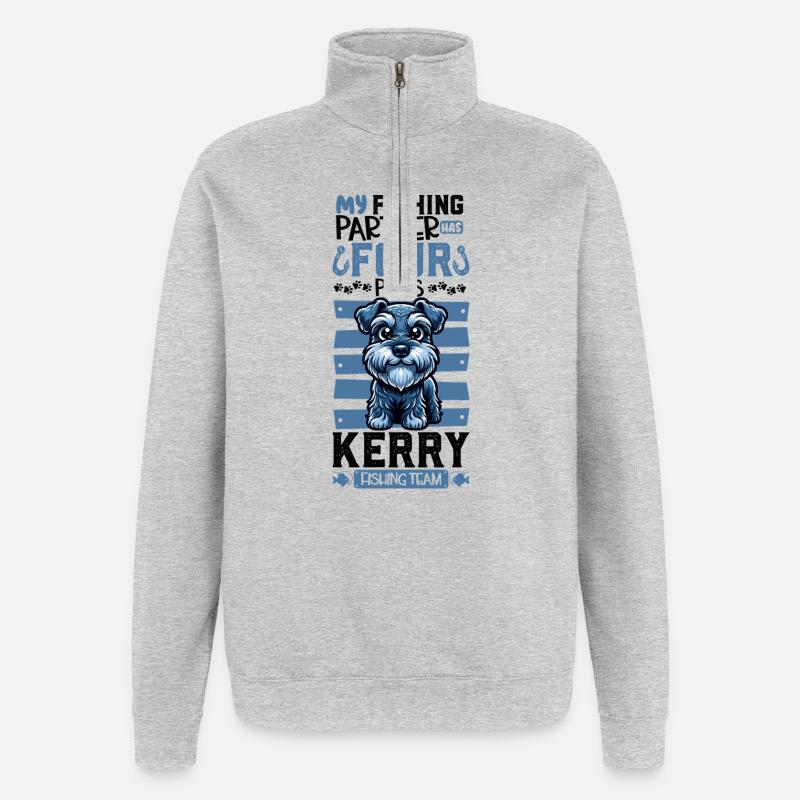 Pêche et Kerry Blue Terrier - Sweat à zip 1/4 - gris chiné