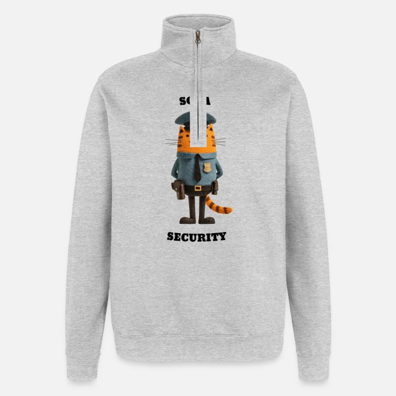 Sofa Security - witzige Katzen Illustration - Quarter-Zip-Sweatshirt - Grau meliert
