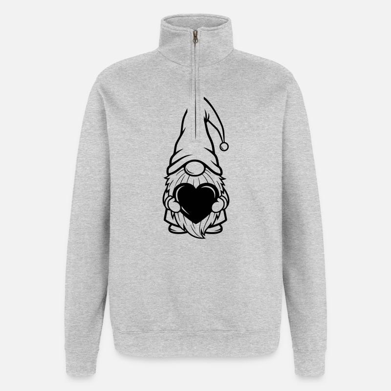 Wichtel mit Herz Geschenkmotiv - Quarter-Zip-Sweatshirt - Grau meliert