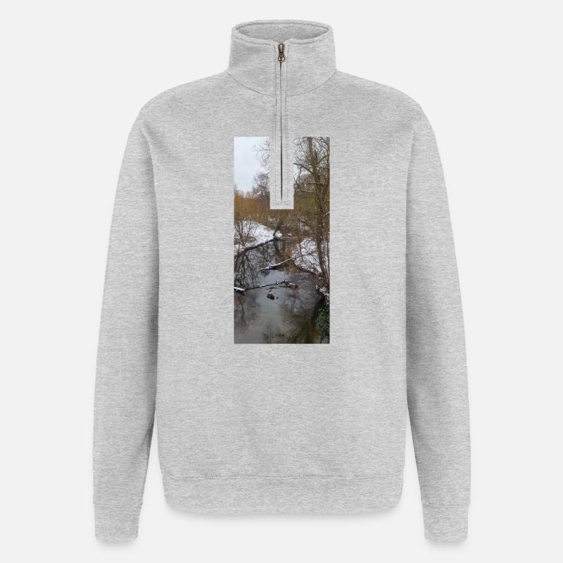 Rivière d’hiver dans le brouillard - Sweat à zip 1/4 - gris chiné