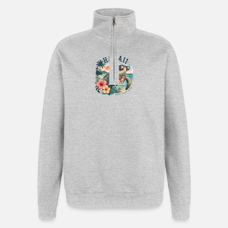 Hawaii Schildkröte mit Sonnenbrille - Quarter-Zip-Sweatshirt - Grau meliert