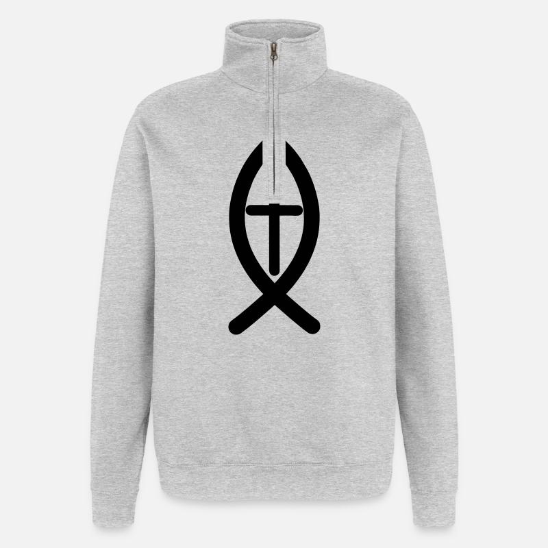 Symbole de Jésus - Sweat à zip 1/4 - gris chiné
