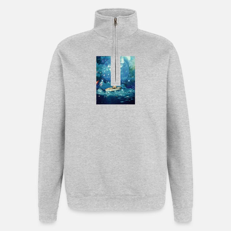 Magischer Ozean - Quarter-Zip-Sweatshirt - Grau meliert