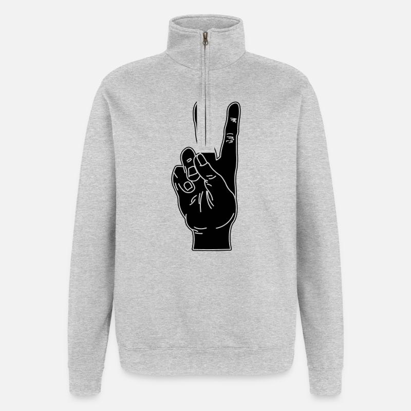 Geste de la main noire paix - Sweat à zip 1/4 - gris chiné