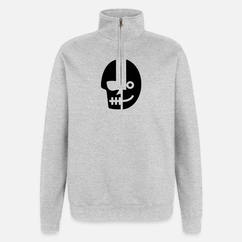 Lächelnder Schädel des Todes - Quarter-Zip-Sweatshirt - Grau meliert