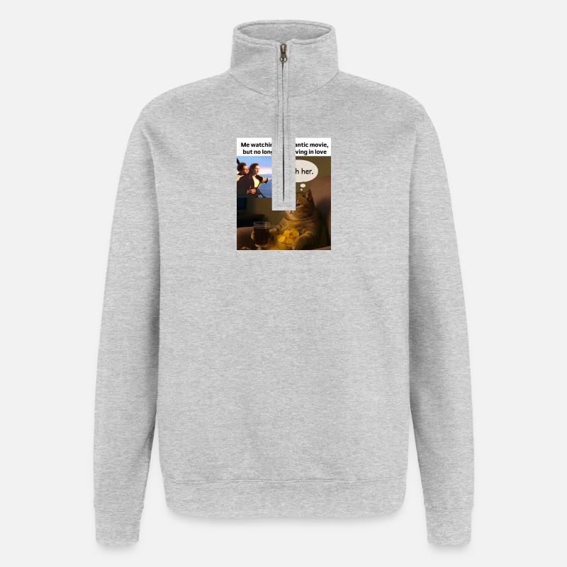 Katze Meme Push Romantik - Quarter-Zip-Sweatshirt - Grau meliert