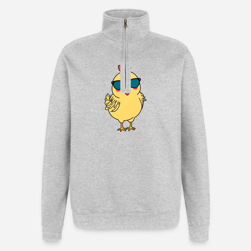 Küken mit Sonnenbrille - Quarter-Zip-Sweatshirt - Grau meliert