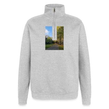 Herbstpfad durch Lauballee - Quarter-Zip-Sweatshirt - Grau meliert - Vorne - AI Model Female 172 light (172cm) & AI Model Male 178 dark (178cm)