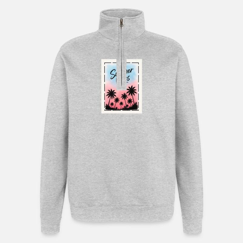 Estivale Style Retro Palmier Design - Sweat à zip 1/4 - gris chiné