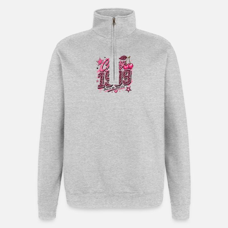 Cherry 1950 Leoparden Pink - Quarter-Zip-Sweatshirt - Grau meliert