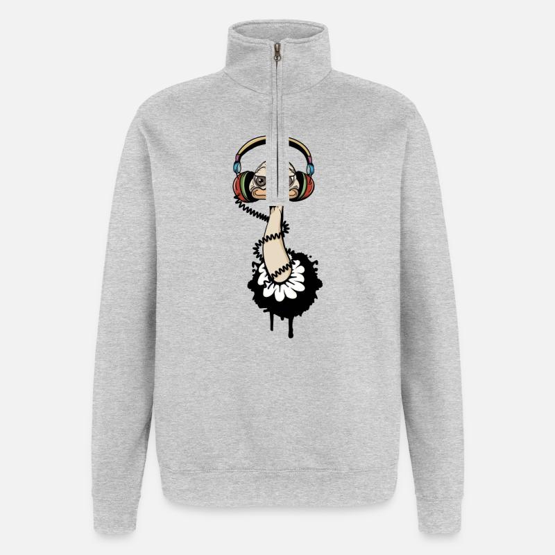 cooler Vogel Strauß mit Kopfhörer - Quarter-Zip-Sweatshirt - Grau meliert