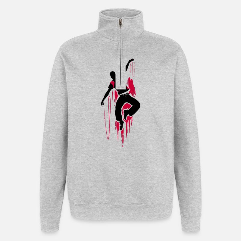 Breakdancer Dancer Silhouette en Rouge Noir - Sweat à zip 1/4 - gris chiné