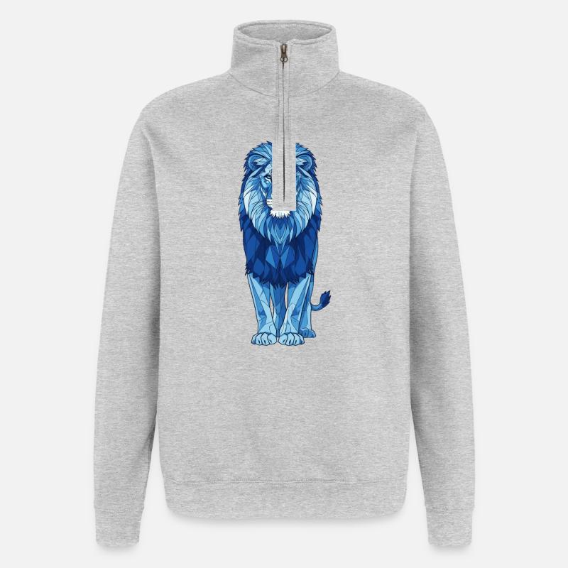 Geometrischer Blauer Löwe - Quarter-Zip-Sweatshirt - Grau meliert