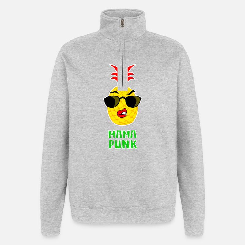 Mama Punk Ananas Mami Muttertag lustig Spruch - Quarter-Zip-Sweatshirt - Grau meliert