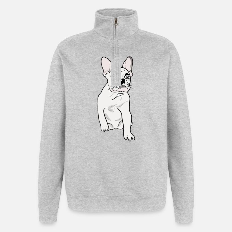CUTE PUG - Quarter-Zip Sweatshirt - heather grey