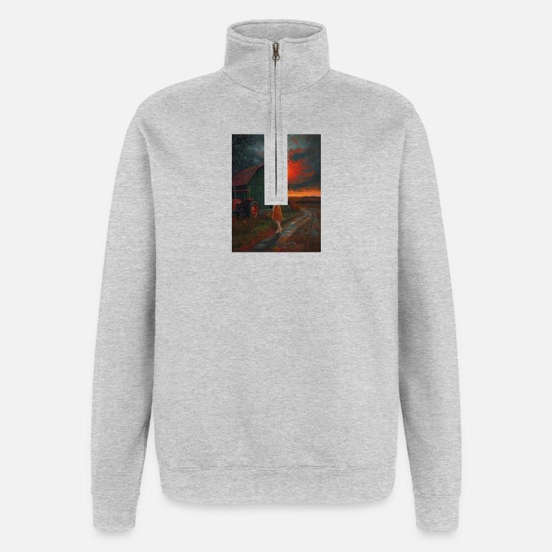 Mystischer Sturmhimmel mit Weitblick - Quarter-Zip-Sweatshirt - Grau meliert