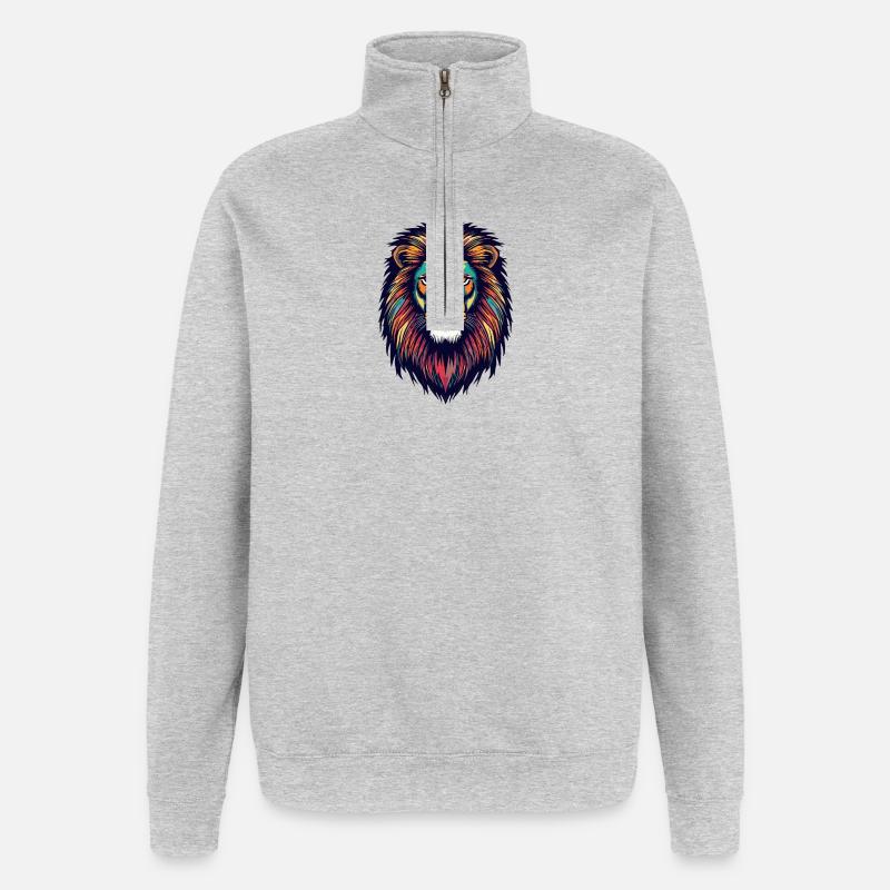 Leuchtender Löwe Farbexplosion - Quarter-Zip-Sweatshirt - Grau meliert