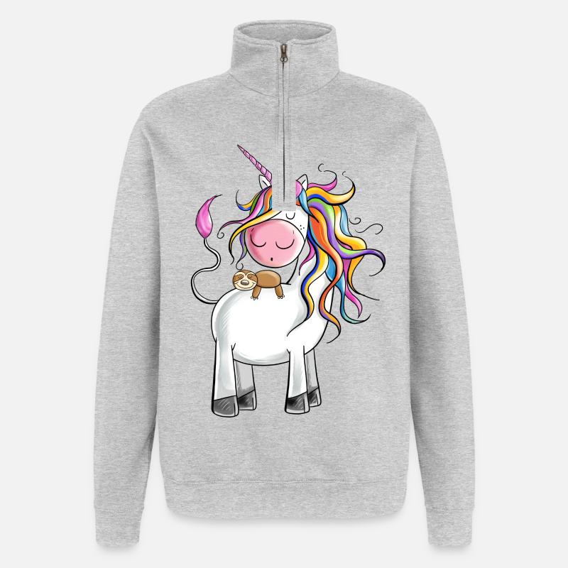 Chillendes Regenbogen Einhorn mit Faultier - Quarter-Zip-Sweatshirt - Grau meliert