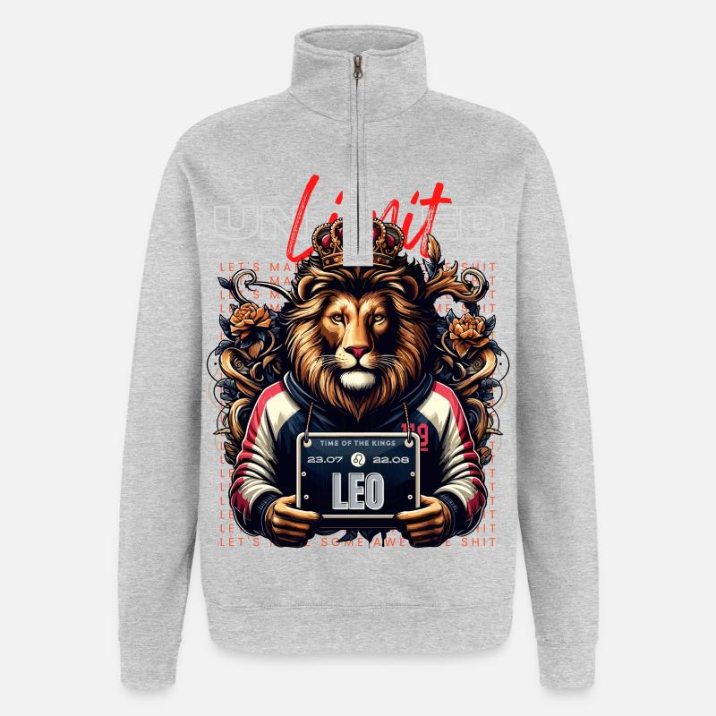 Roi Lion Leo avec couronne - Sweat à zip 1/4 - gris chiné