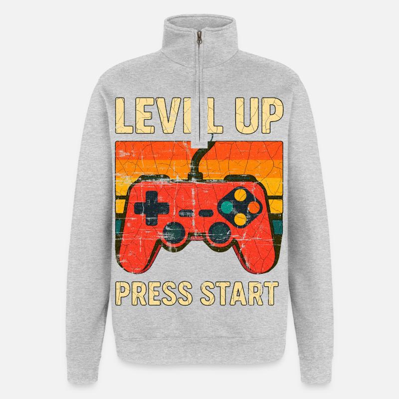 Montée de niveau Rétro Controller Art - Sweat à zip 1/4 - gris chiné