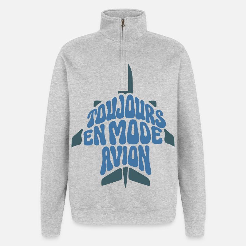  MODE AVION - let's talk - Sweat à zip 1/4 - gris chiné