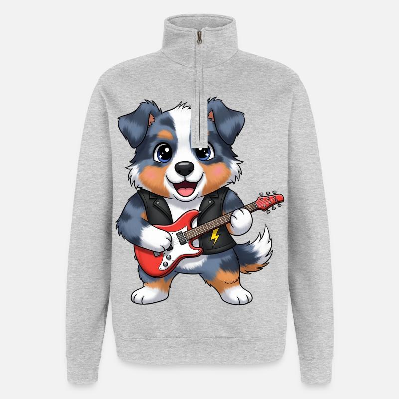 Rockender Hund mit Gitarre - Quarter-Zip-Sweatshirt - Grau meliert