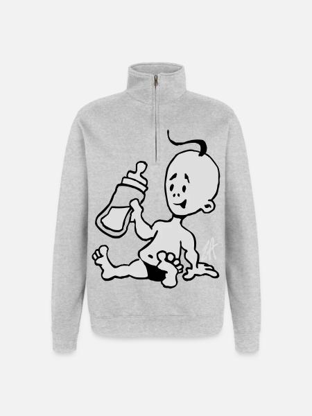 Baby with a milk bottle - Quarter-Zip Sweatshirt - heather grey