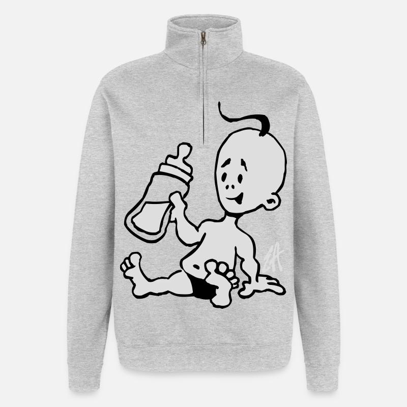 Baby mit einer Milchflasche - Quarter-Zip-Sweatshirt - Grau meliert